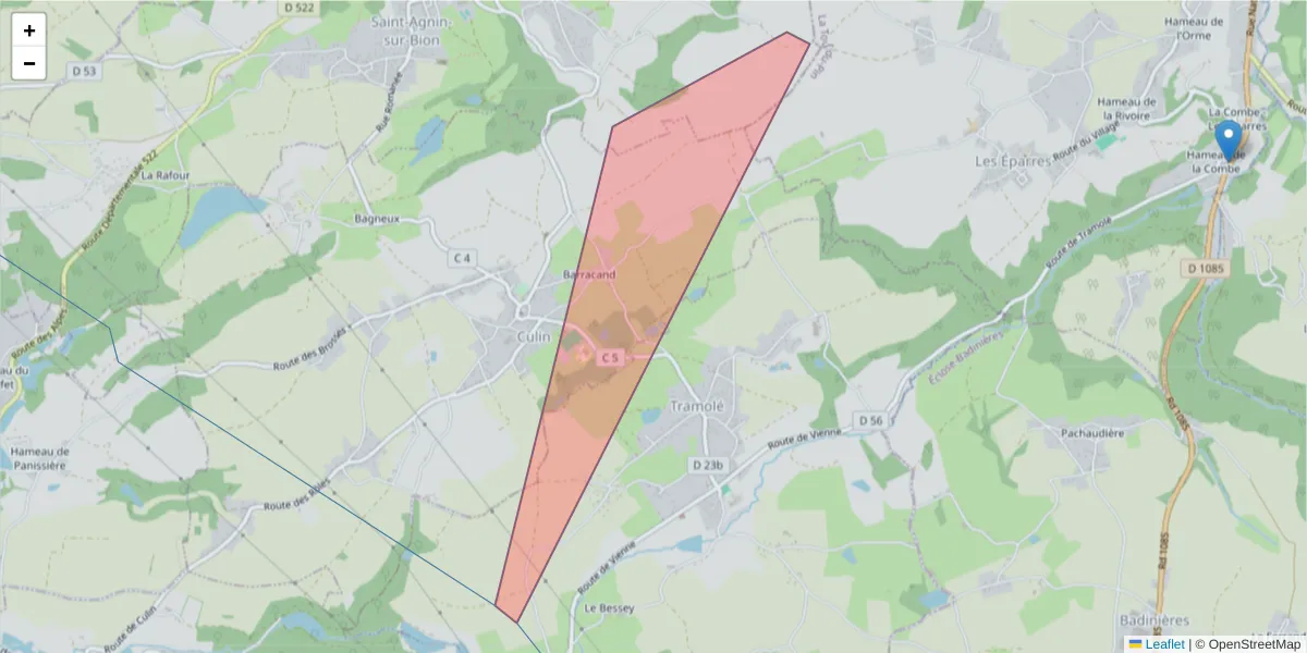 Carte de la zone du code postal  et des codes postaux voisins en France