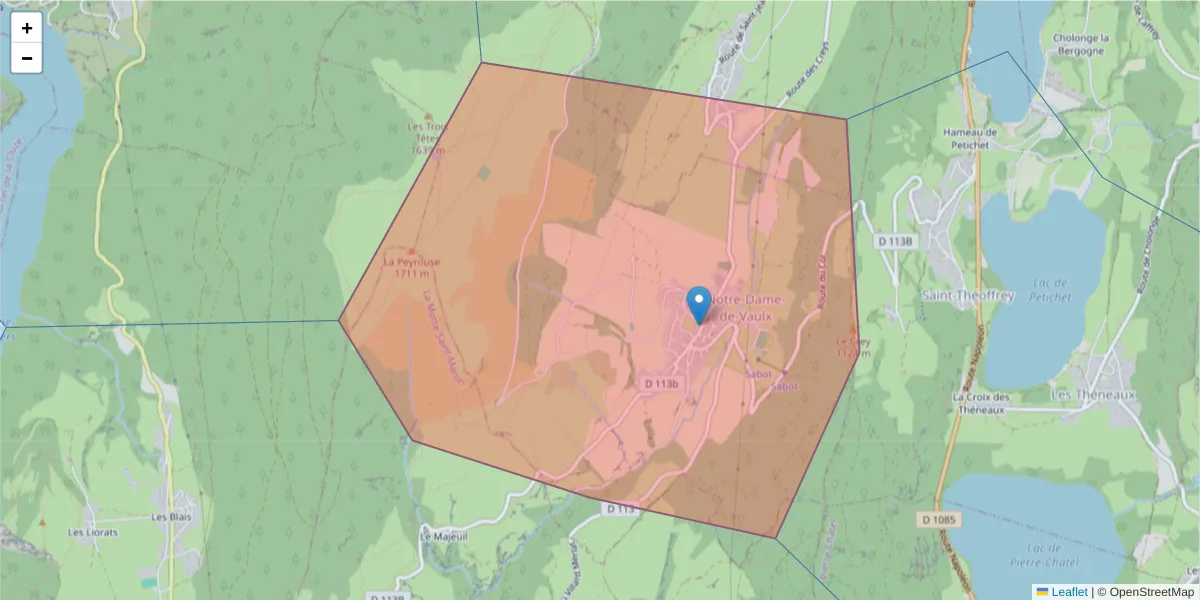 Carte de la zone du code postal  et des codes postaux voisins en France