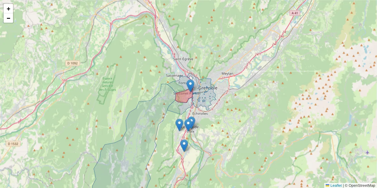 Carte de la zone du code postal  et des codes postaux voisins en France