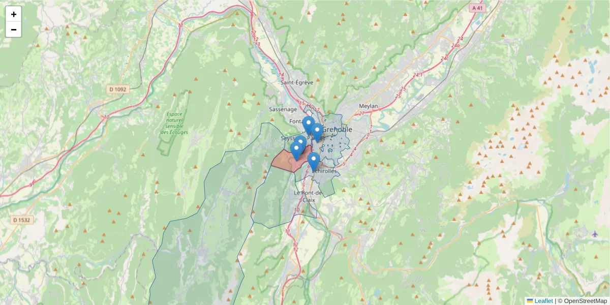 Carte de la zone du code postal  et des codes postaux voisins en France