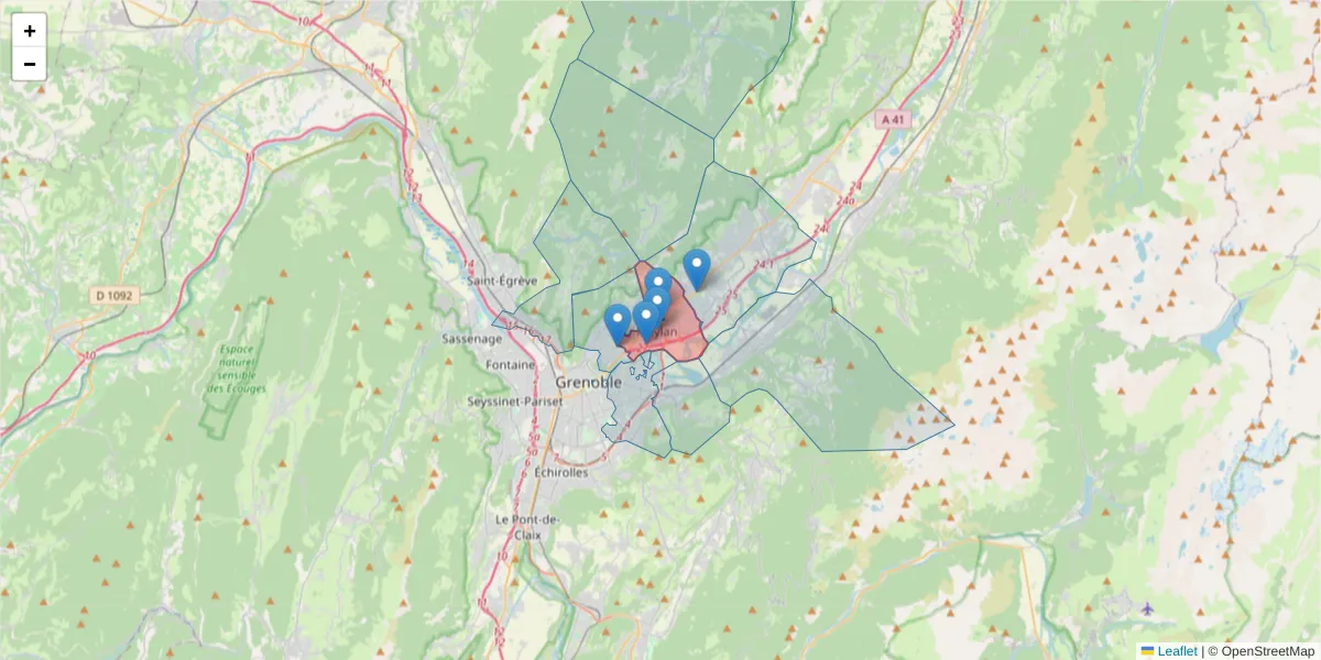 Carte de la zone du code postal  et des codes postaux voisins en France