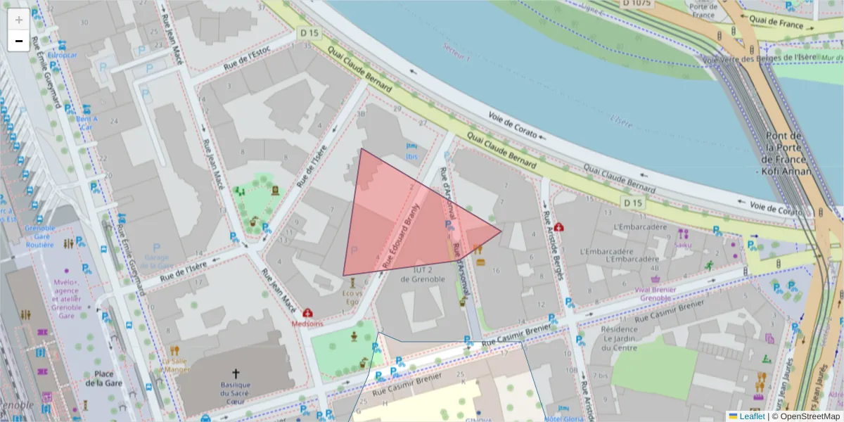 Carte de la zone du code postal  et des codes postaux voisins en France