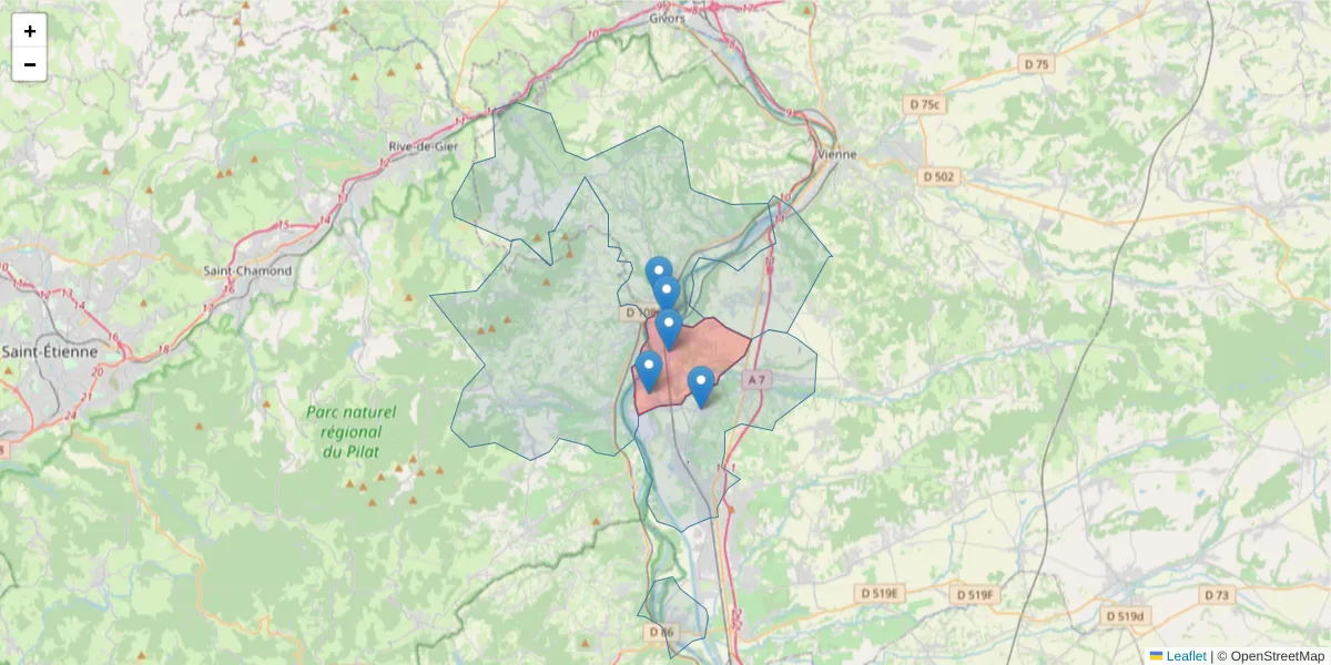 Carte de la zone du code postal  et des codes postaux voisins en France