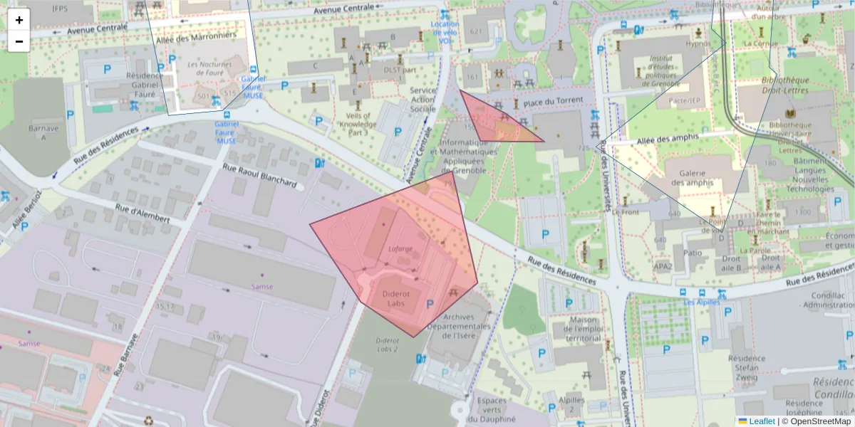 Carte de la zone du code postal  et des codes postaux voisins en France