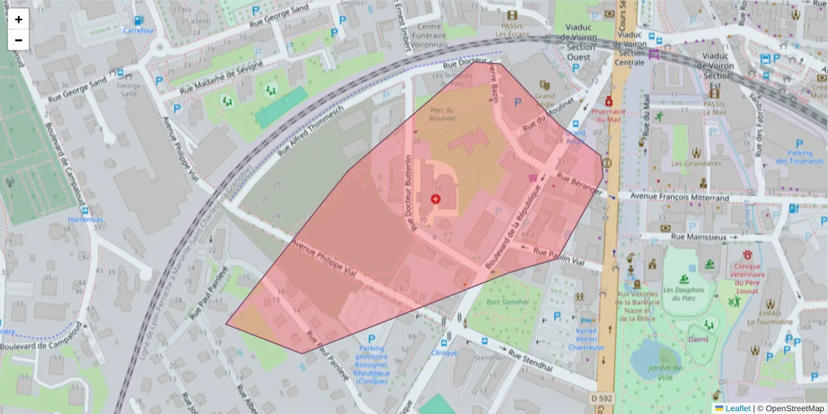 Carte de la zone du code postal  et des codes postaux voisins en France