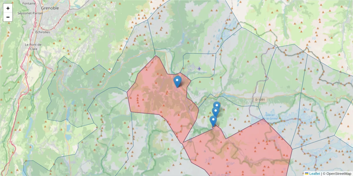Carte de la zone du code postal  et des codes postaux voisins en France