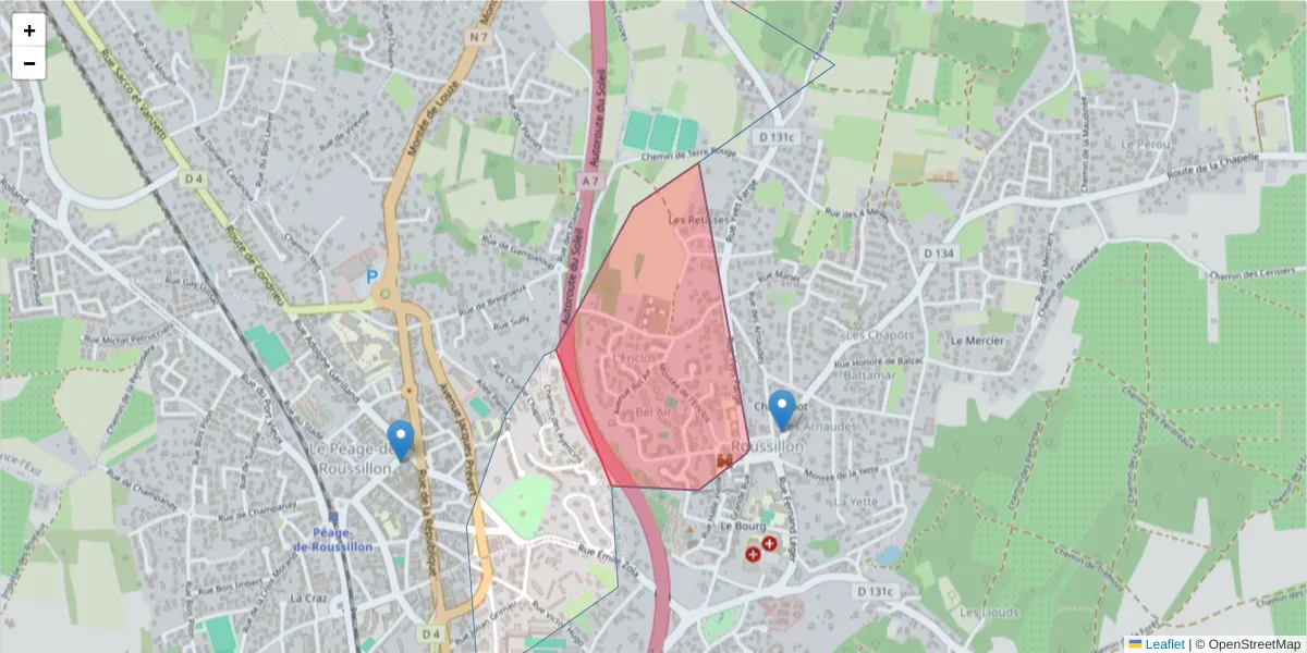 Carte de la zone du code postal  et des codes postaux voisins en France