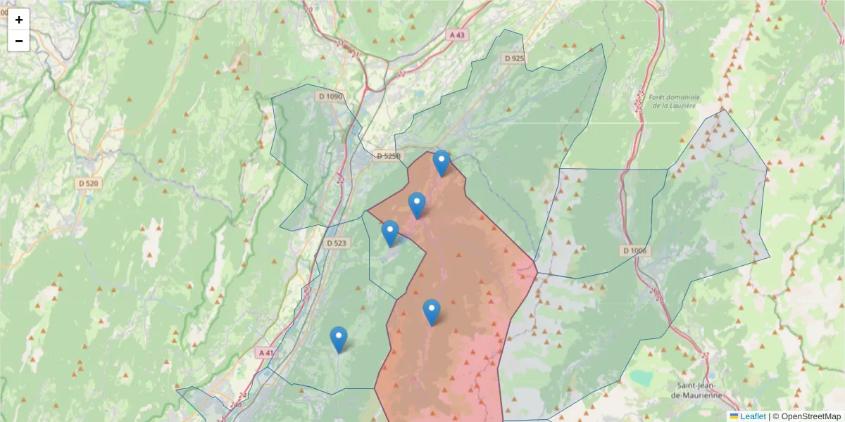 Carte de la zone du code postal  et des codes postaux voisins en France