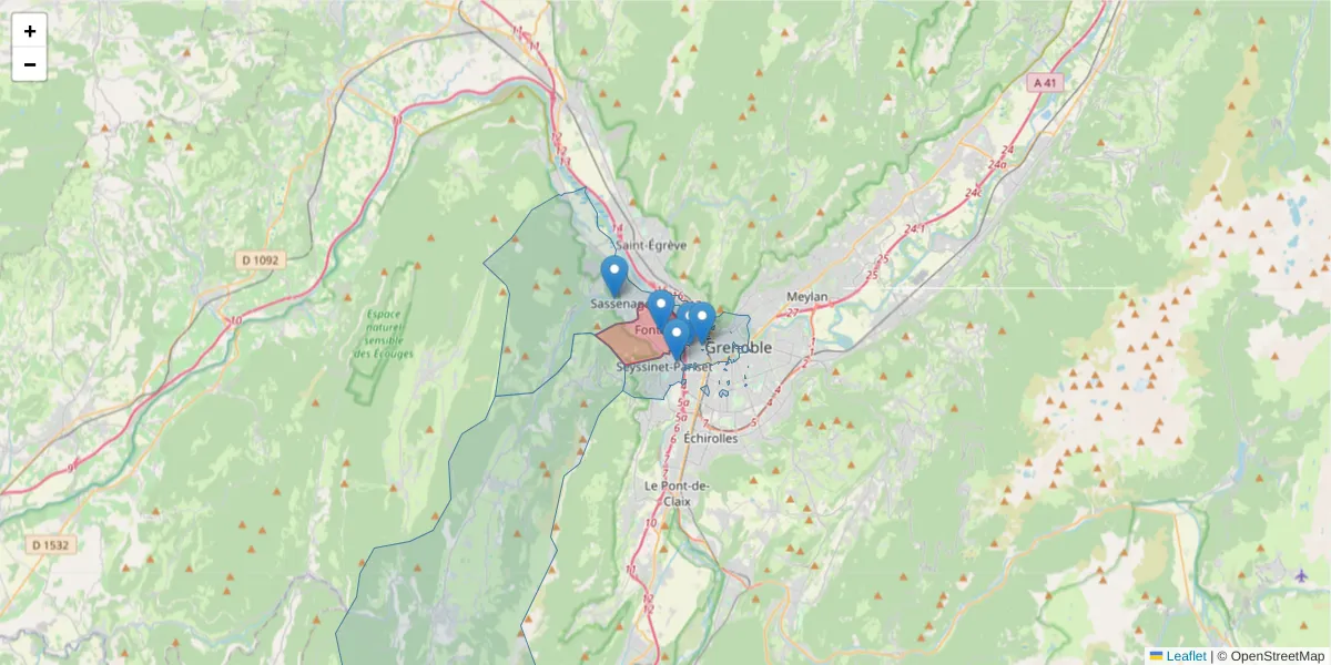 Carte de la zone du code postal  et des codes postaux voisins en France