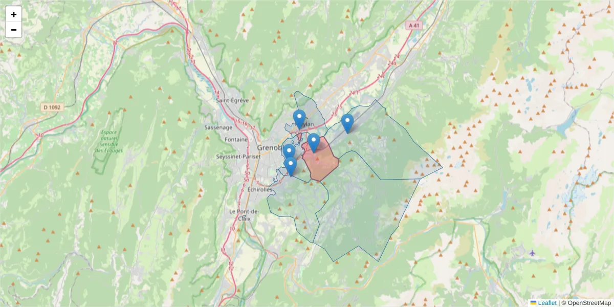 Carte de la zone du code postal  et des codes postaux voisins en France