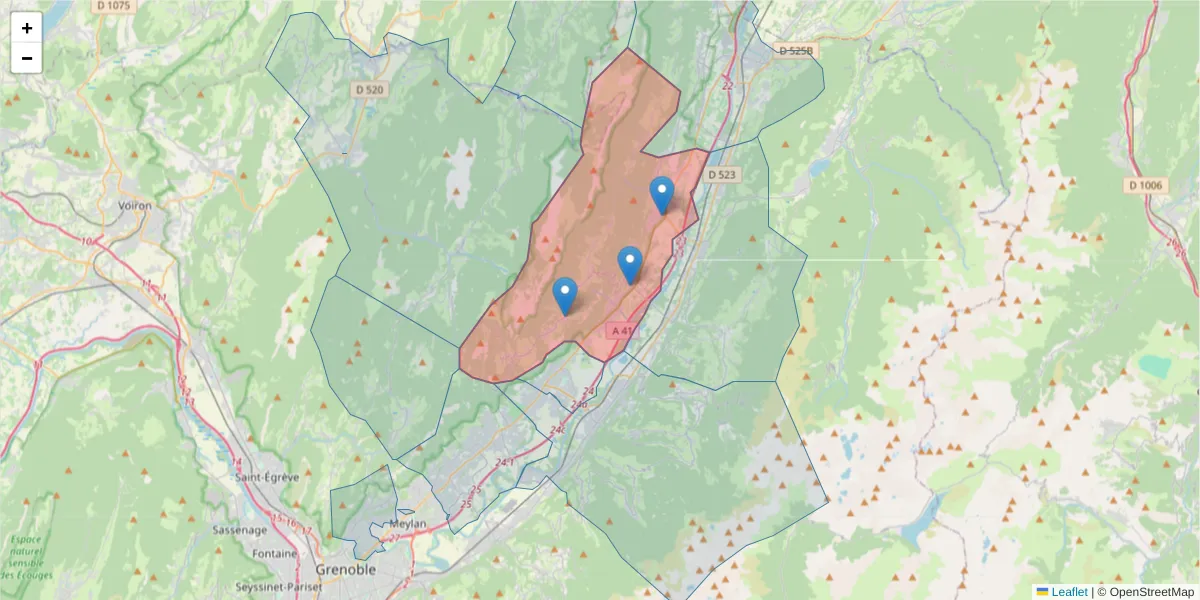 Carte de la zone du code postal  et des codes postaux voisins en France