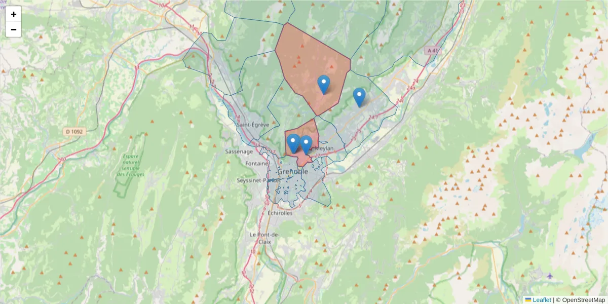 Carte de la zone du code postal  et des codes postaux voisins en France