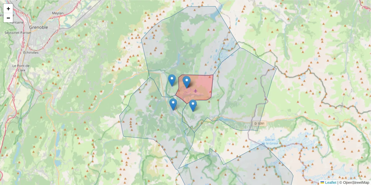 Carte de la zone du code postal  et des codes postaux voisins en France