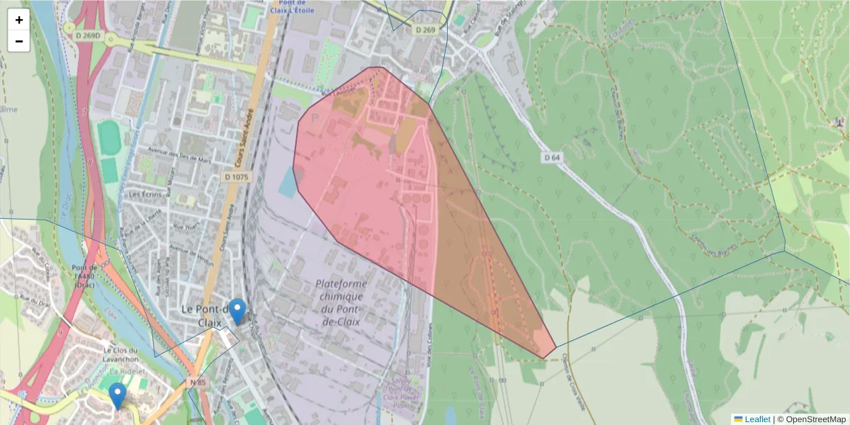 Carte de la zone du code postal  et des codes postaux voisins en France