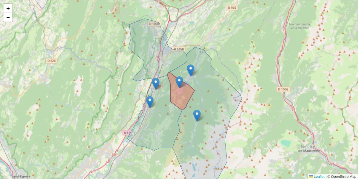 Carte de la zone du code postal  et des codes postaux voisins en France