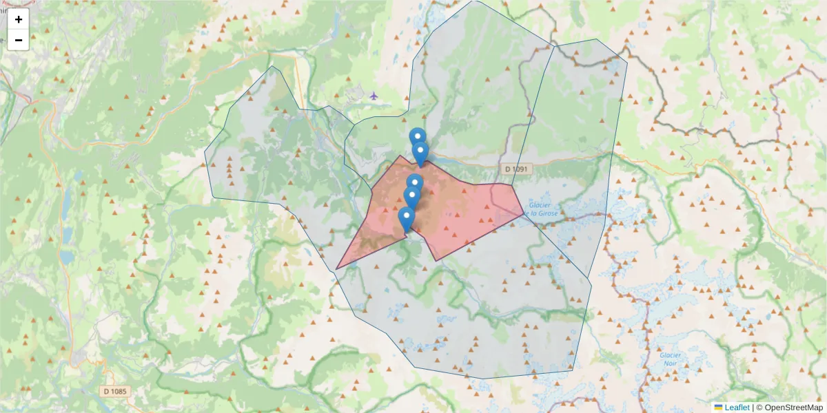 Carte de la zone du code postal  et des codes postaux voisins en France