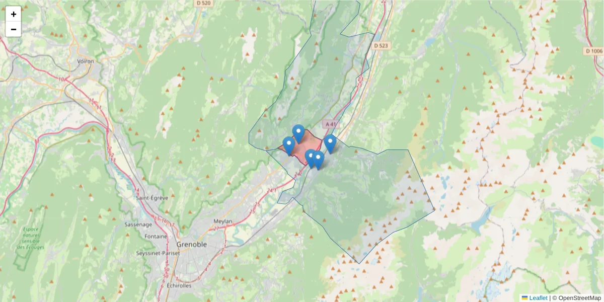 Carte de la zone du code postal  et des codes postaux voisins en France