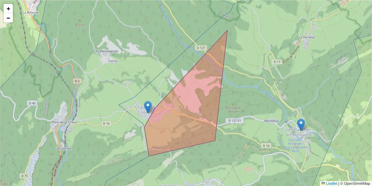 Carte de la zone du code postal  et des codes postaux voisins en France