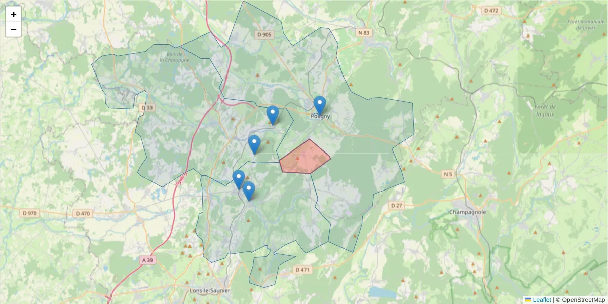 Carte de la zone du code postal  et des codes postaux voisins en France