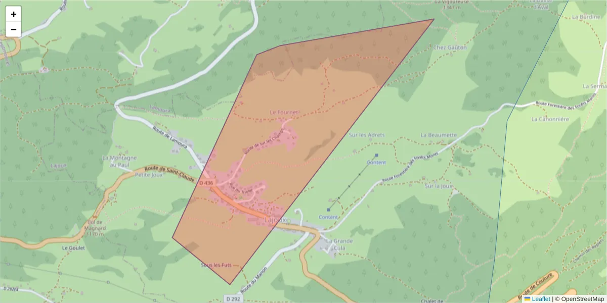 Carte de la zone du code postal  et des codes postaux voisins en France