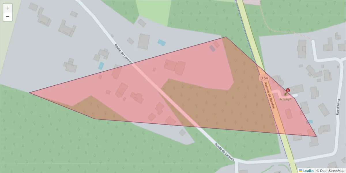 Carte de la zone du code postal  et des codes postaux voisins en France