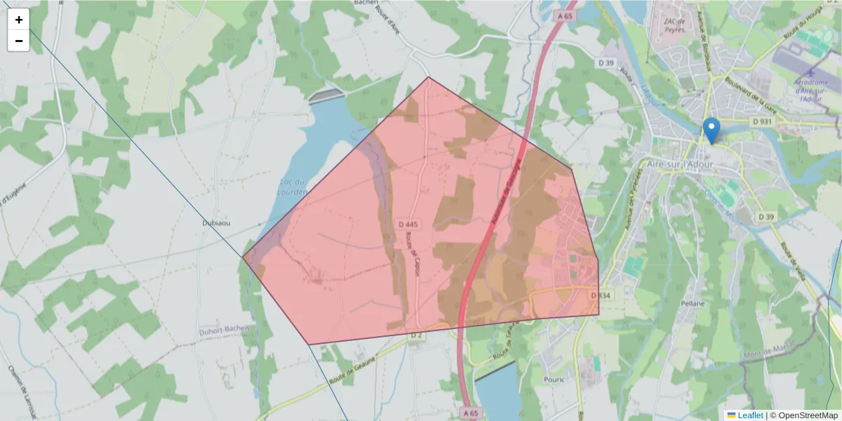 Carte de la zone du code postal  et des codes postaux voisins en France