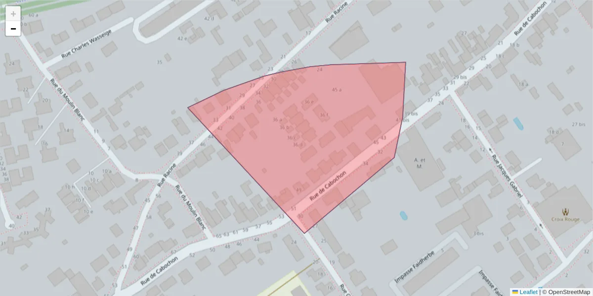 Carte de la zone du code postal  et des codes postaux voisins en France