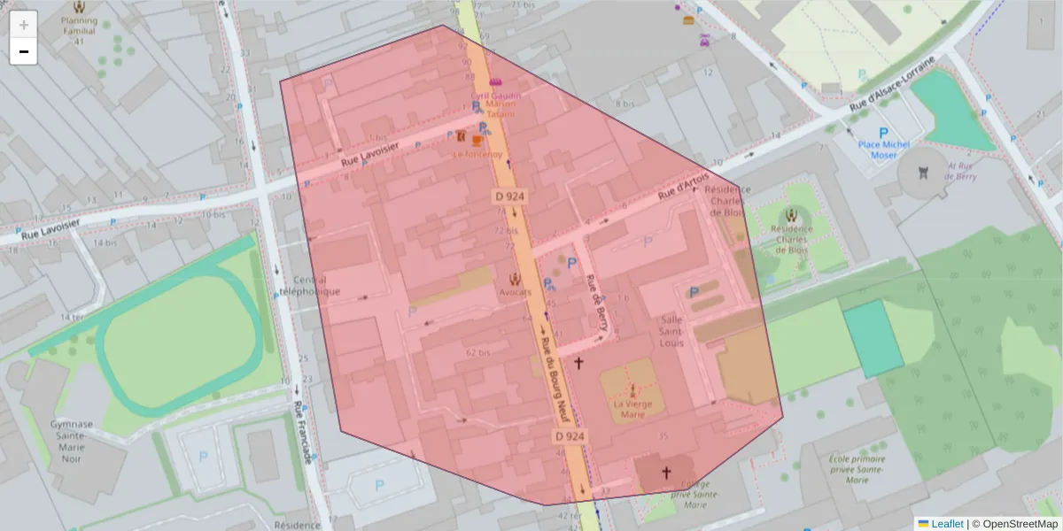 Carte de la zone du code postal  et des codes postaux voisins en France