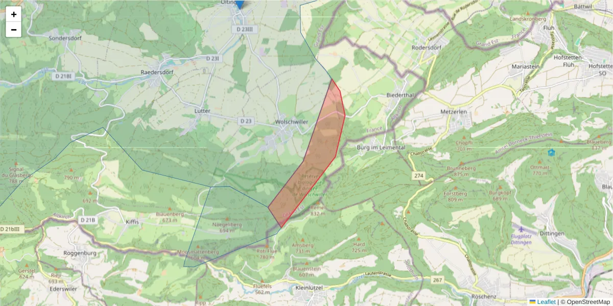 Carte de la zone du code postal  et des codes postaux voisins en France