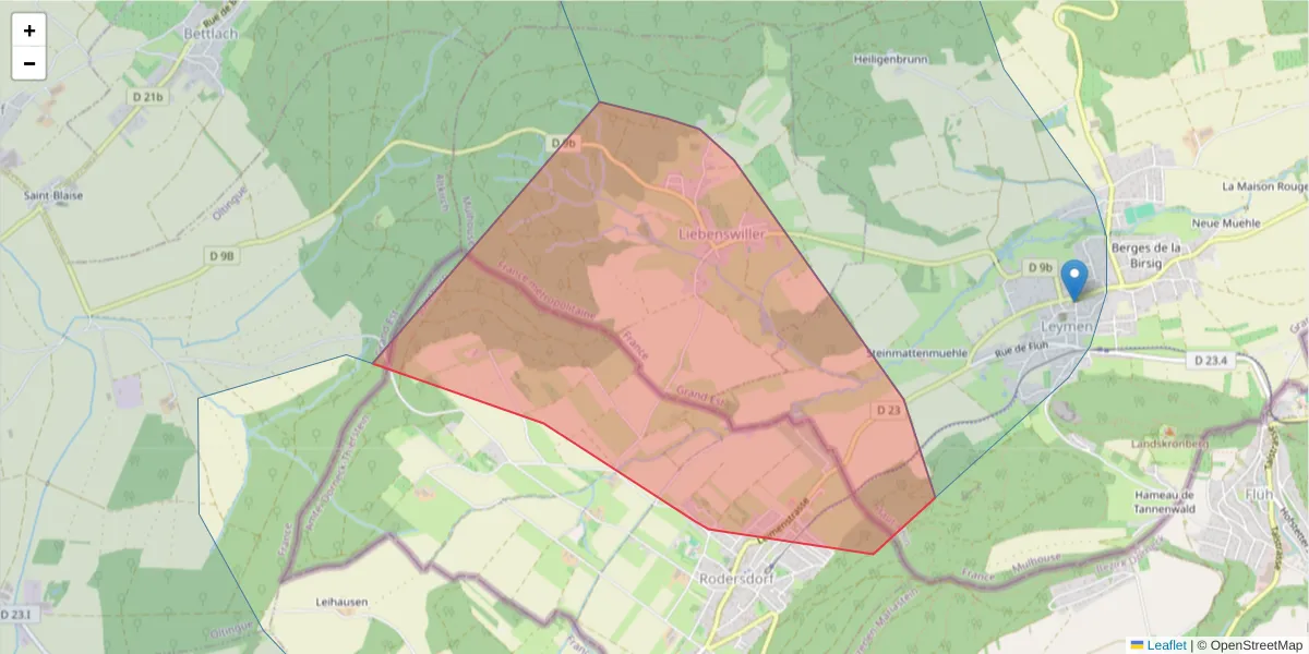 Carte de la zone du code postal  et des codes postaux voisins en France