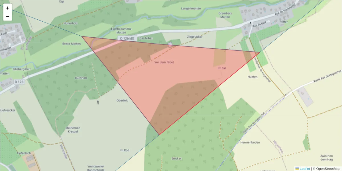 Carte de la zone du code postal  et des codes postaux voisins en France