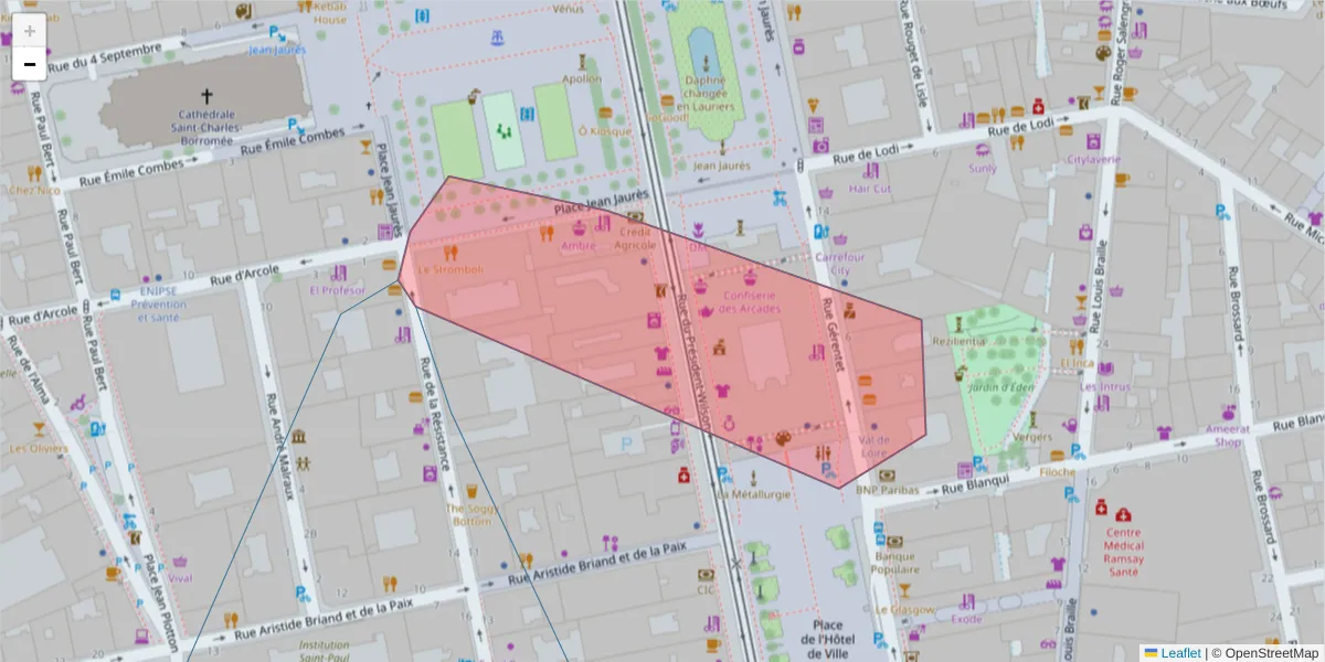 Carte de la zone du code postal  et des codes postaux voisins en France