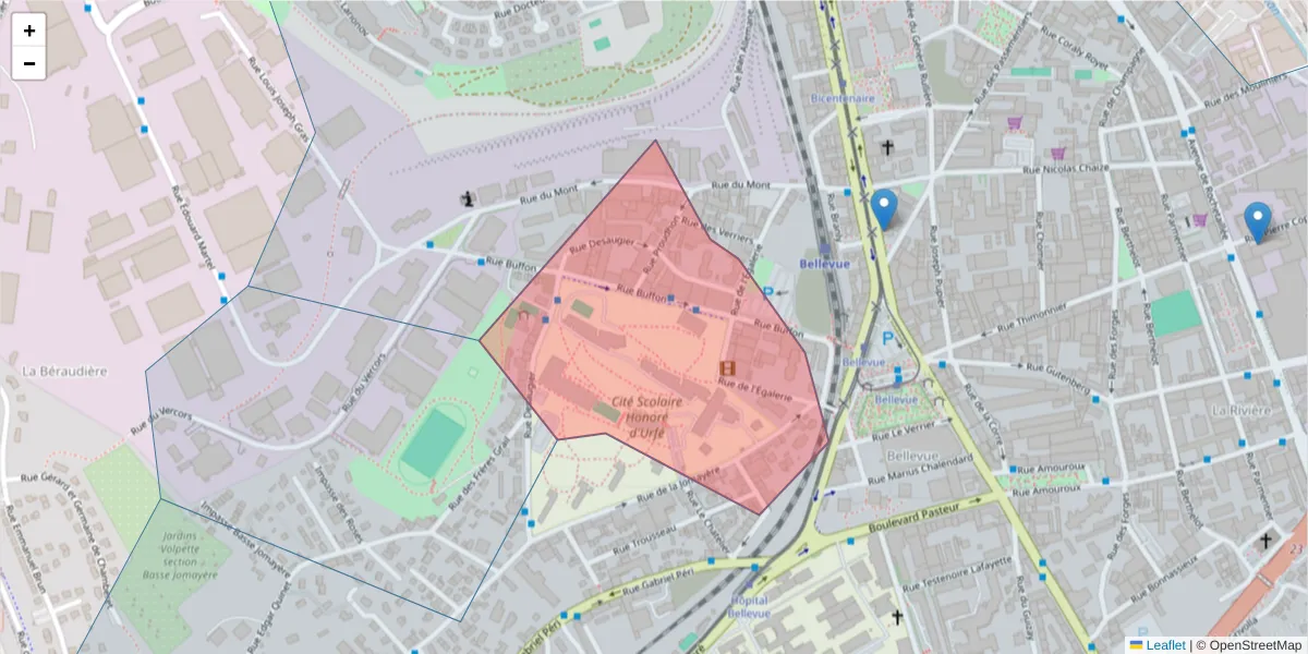 Carte de la zone du code postal  et des codes postaux voisins en France