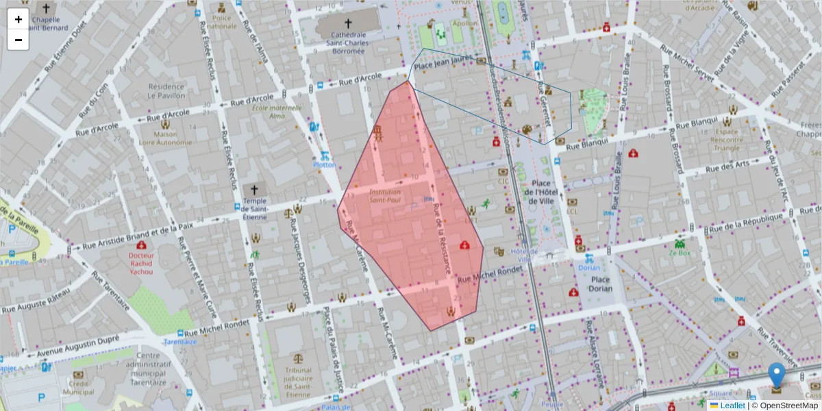 Carte de la zone du code postal  et des codes postaux voisins en France