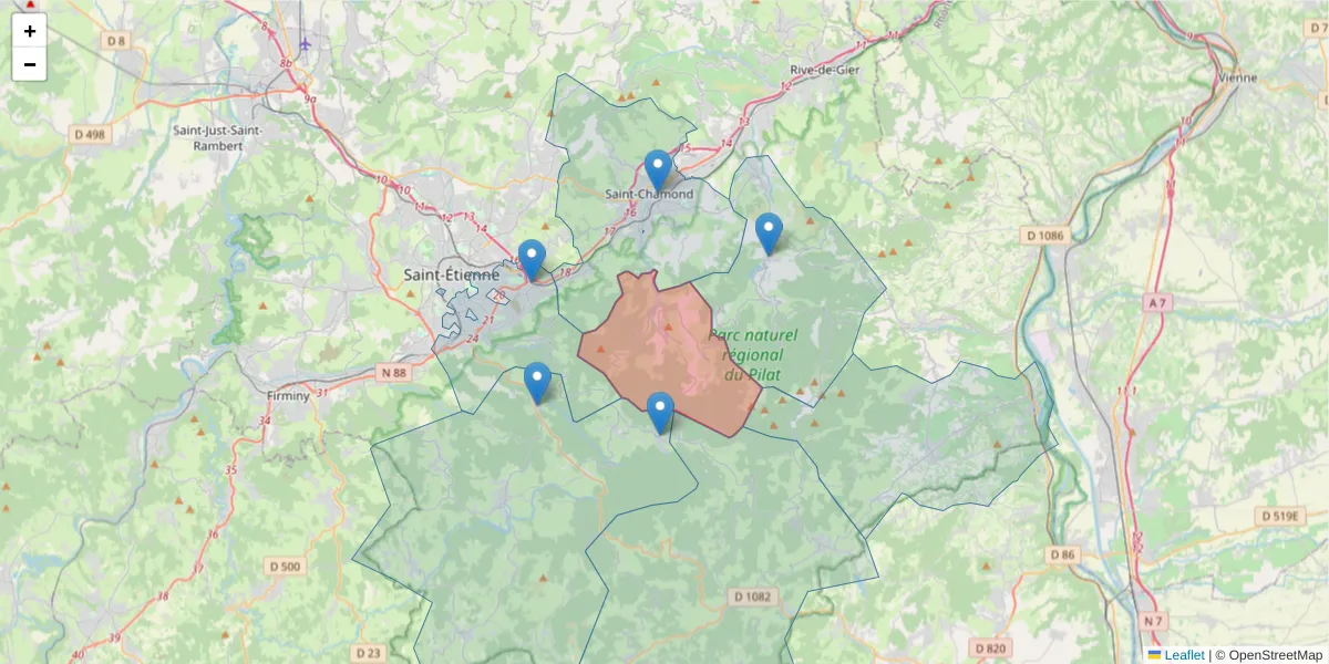 Carte de la zone du code postal  et des codes postaux voisins en France