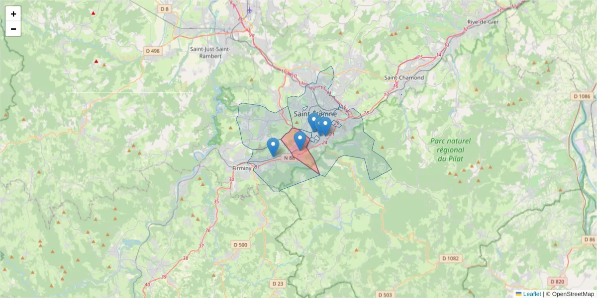 Carte de la zone du code postal  et des codes postaux voisins en France