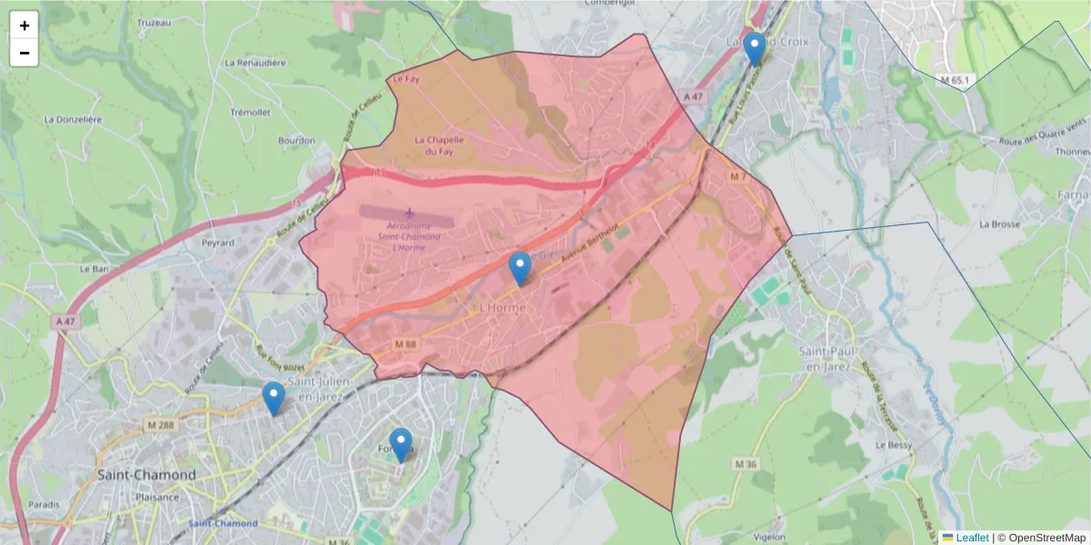Carte de la zone du code postal  et des codes postaux voisins en France
