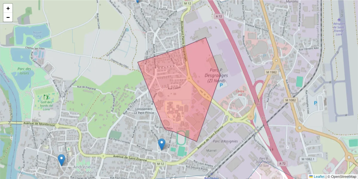 Carte de la zone du code postal  et des codes postaux voisins en France