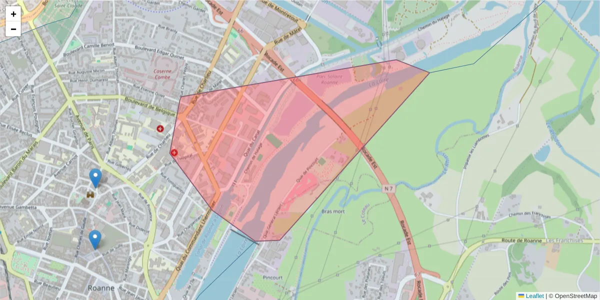Carte de la zone du code postal  et des codes postaux voisins en France
