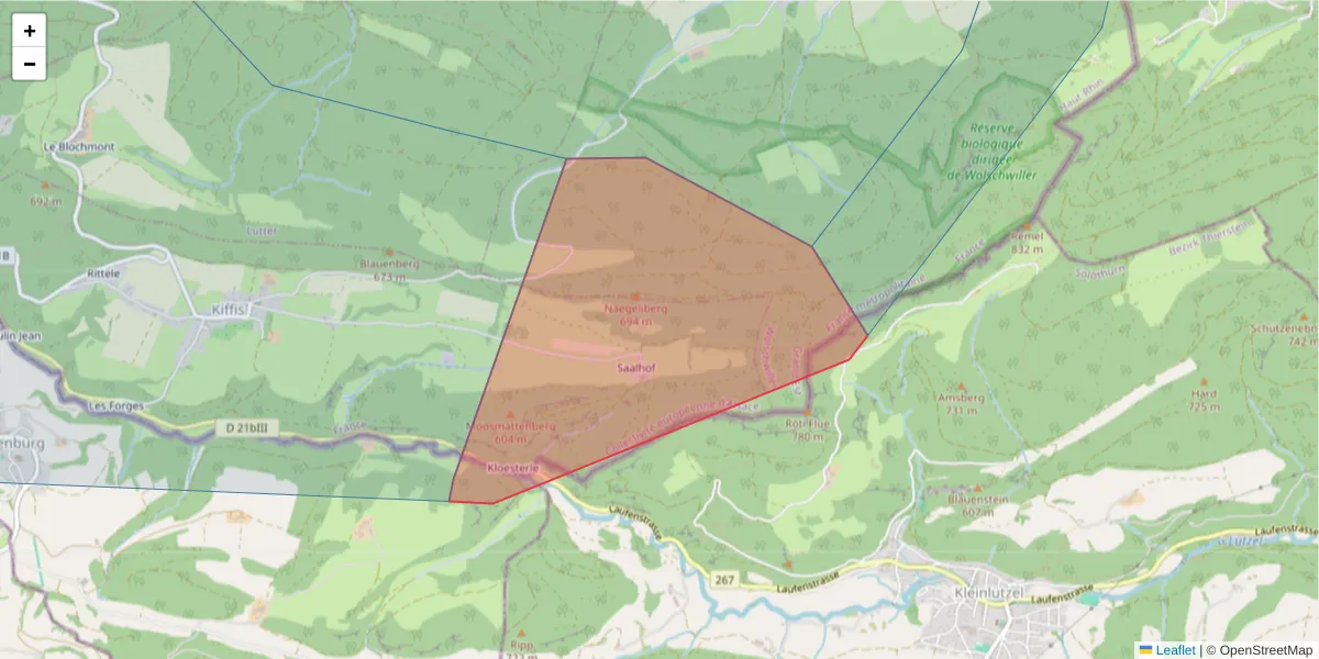 Carte de la zone du code postal  et des codes postaux voisins en France