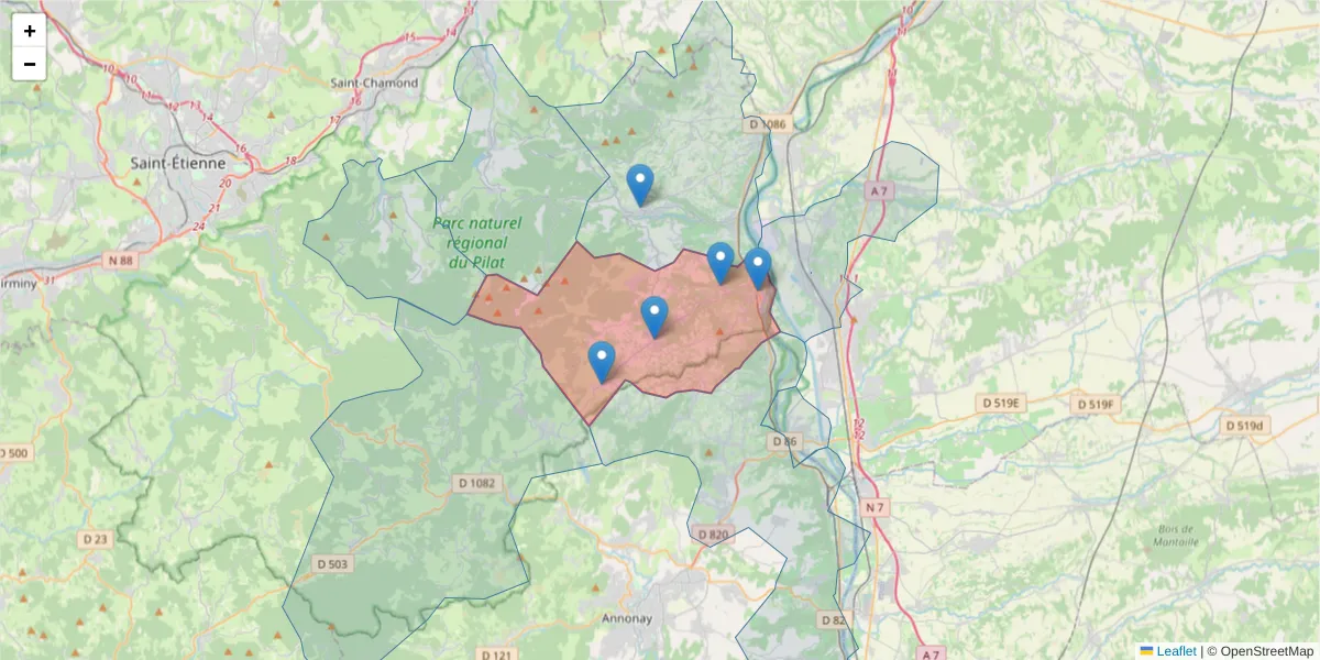 Carte de la zone du code postal  et des codes postaux voisins en France