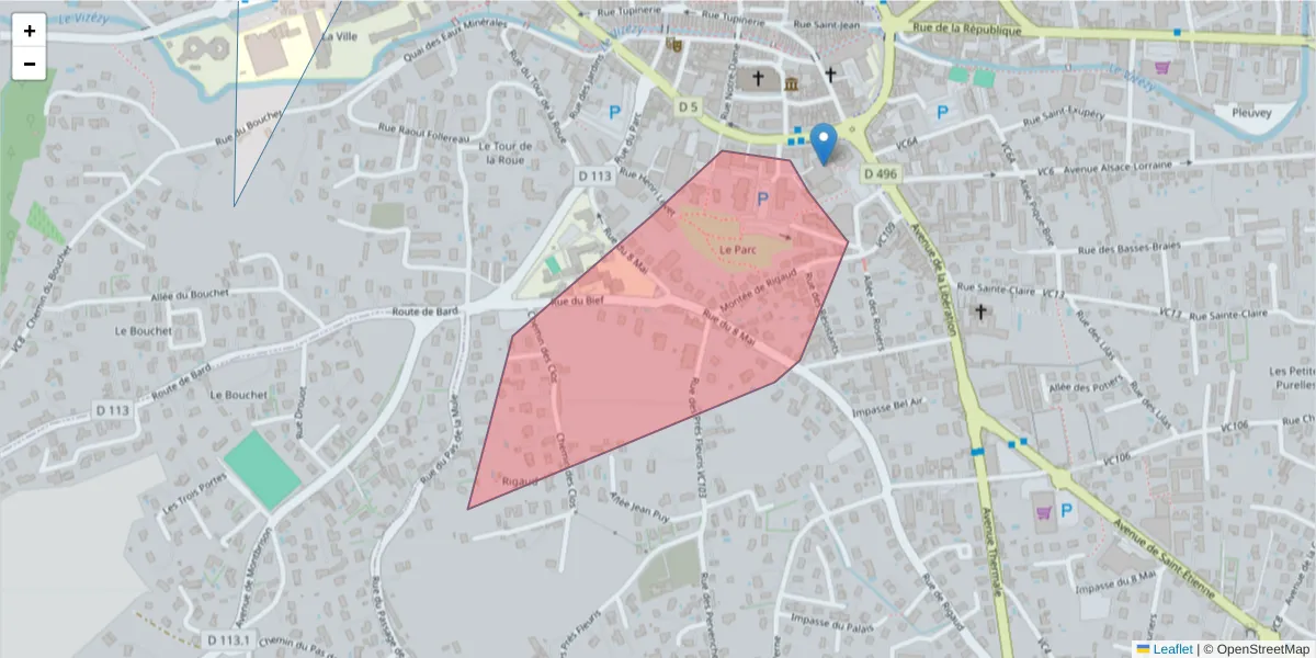 Carte de la zone du code postal  et des codes postaux voisins en France