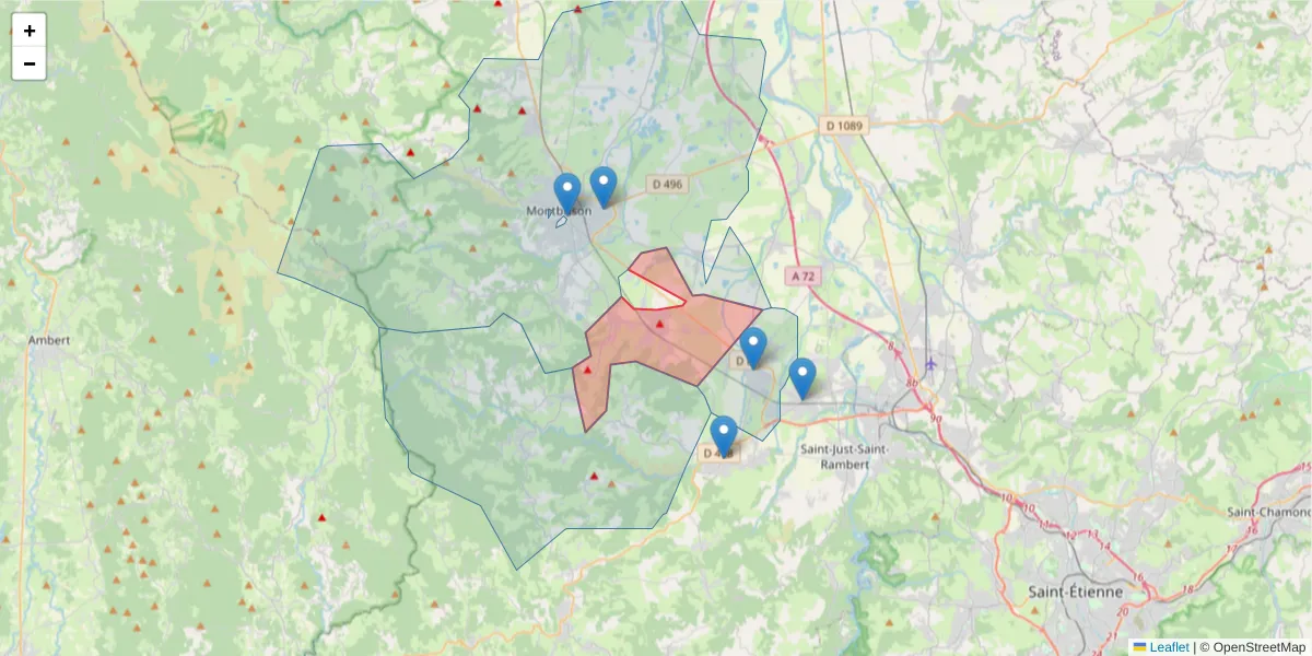 Carte de la zone du code postal  et des codes postaux voisins en France