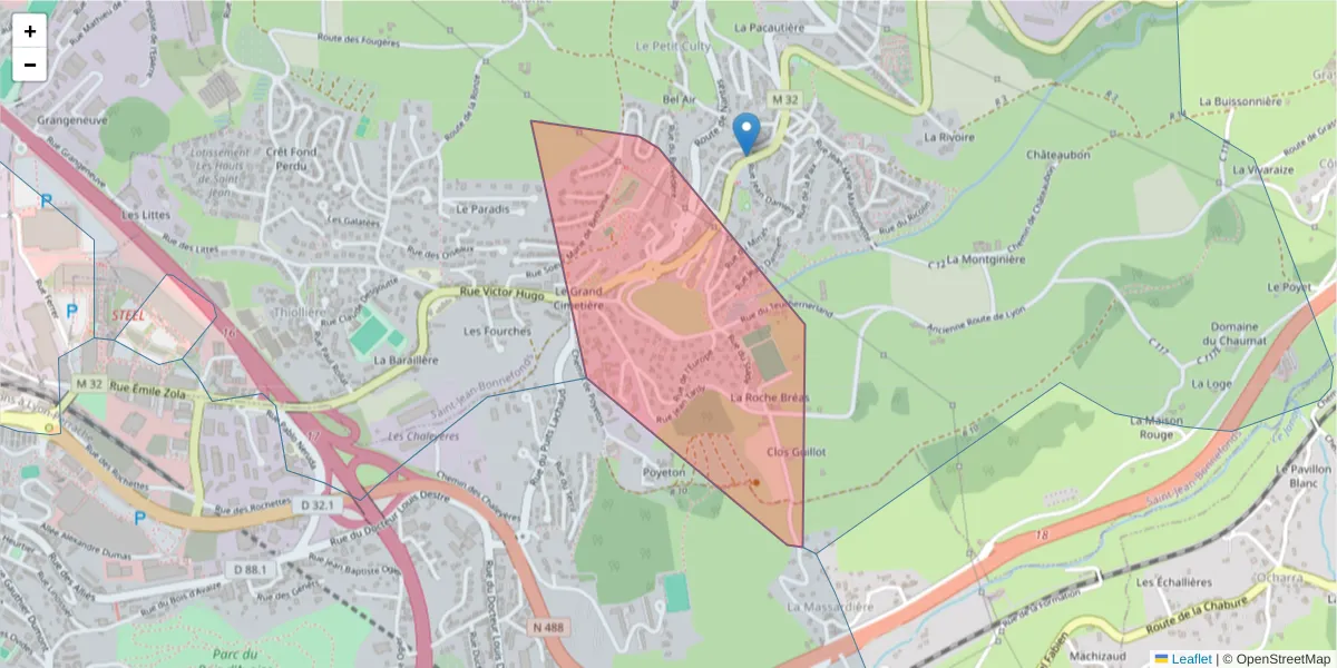 Carte de la zone du code postal  et des codes postaux voisins en France