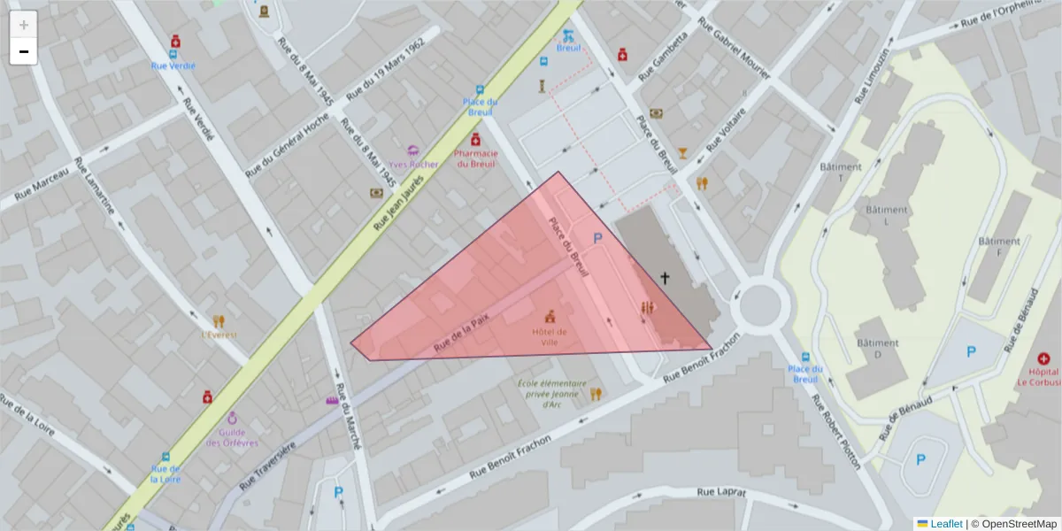 Carte de la zone du code postal  et des codes postaux voisins en France