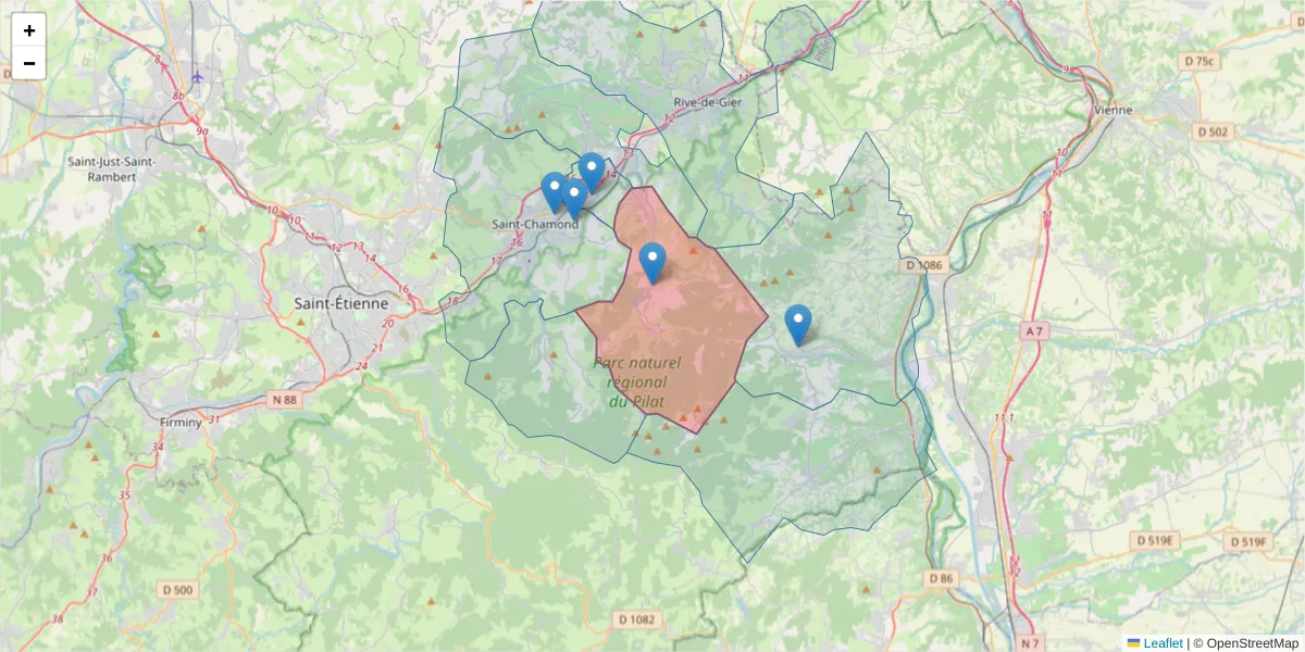 Carte de la zone du code postal  et des codes postaux voisins en France