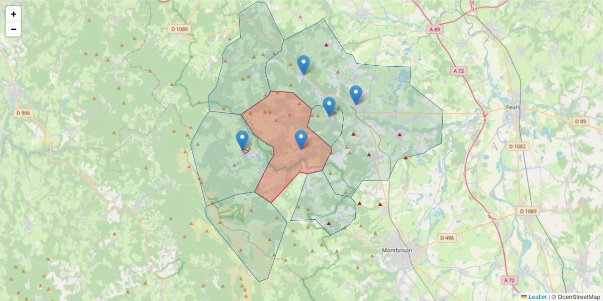 Carte de la zone du code postal  et des codes postaux voisins en France