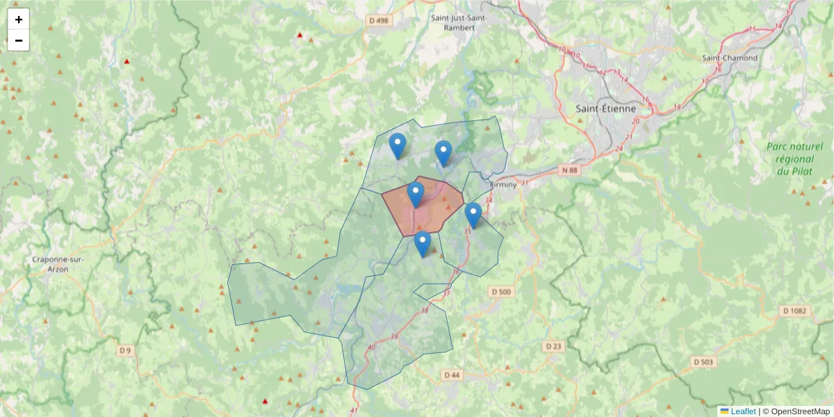 Carte de la zone du code postal  et des codes postaux voisins en France