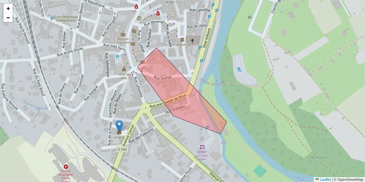 Carte de la zone du code postal  et des codes postaux voisins en France