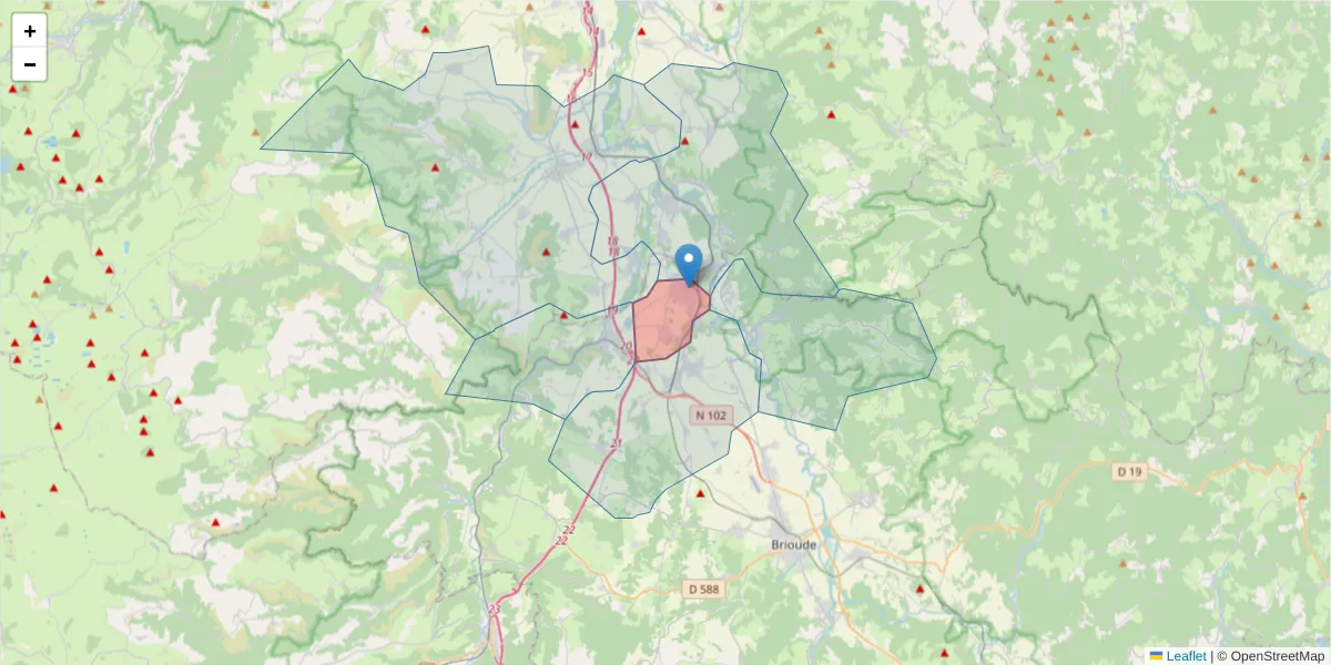 Carte de la zone du code postal  et des codes postaux voisins en France
